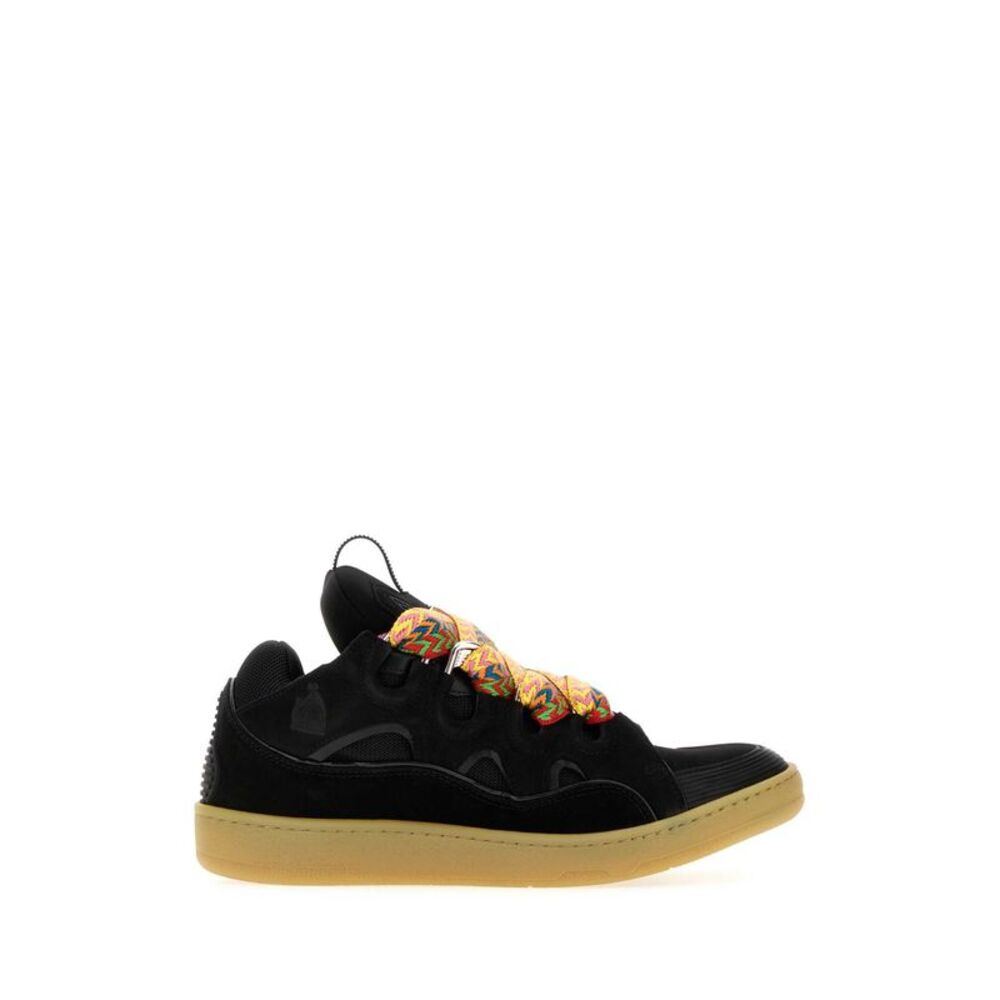 Lanvin Men Black Leather And Fabric Curb Sneakers